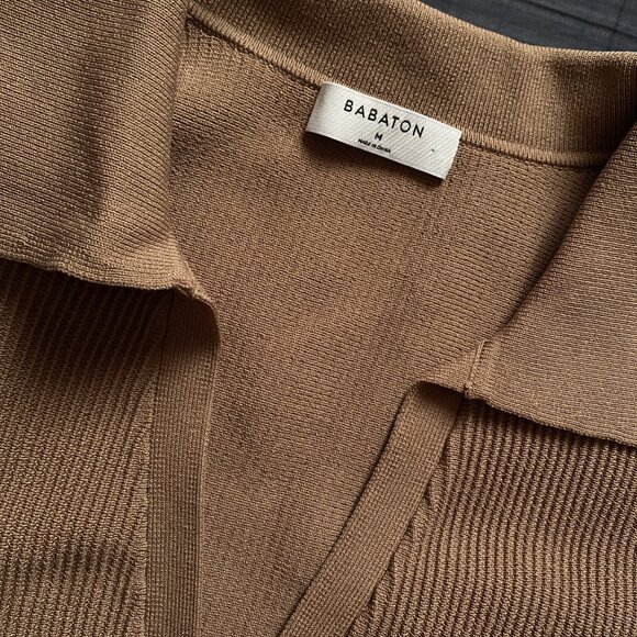 Babaton Sculpt Knit Polo Top in Toasty M - Picture 3 of 5
